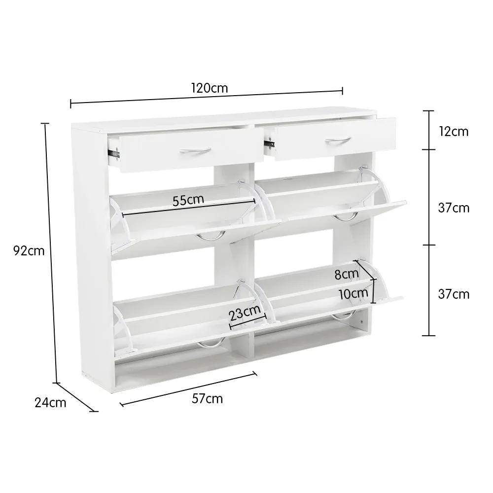 24-Pair Shoe Cabinet Storage with Drawers - White