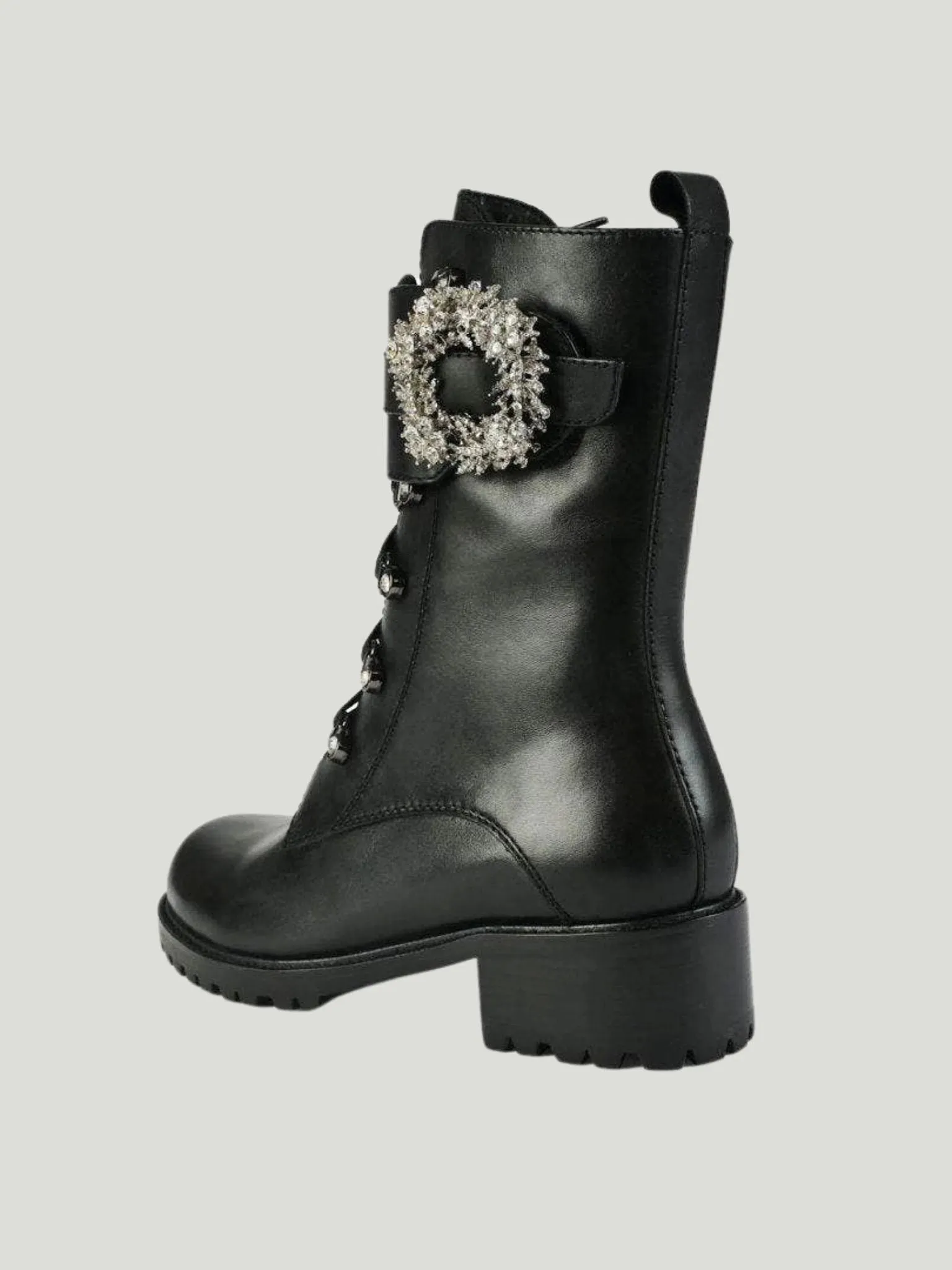 Allegra James Floral Rhinestone Buckle Combat Boot