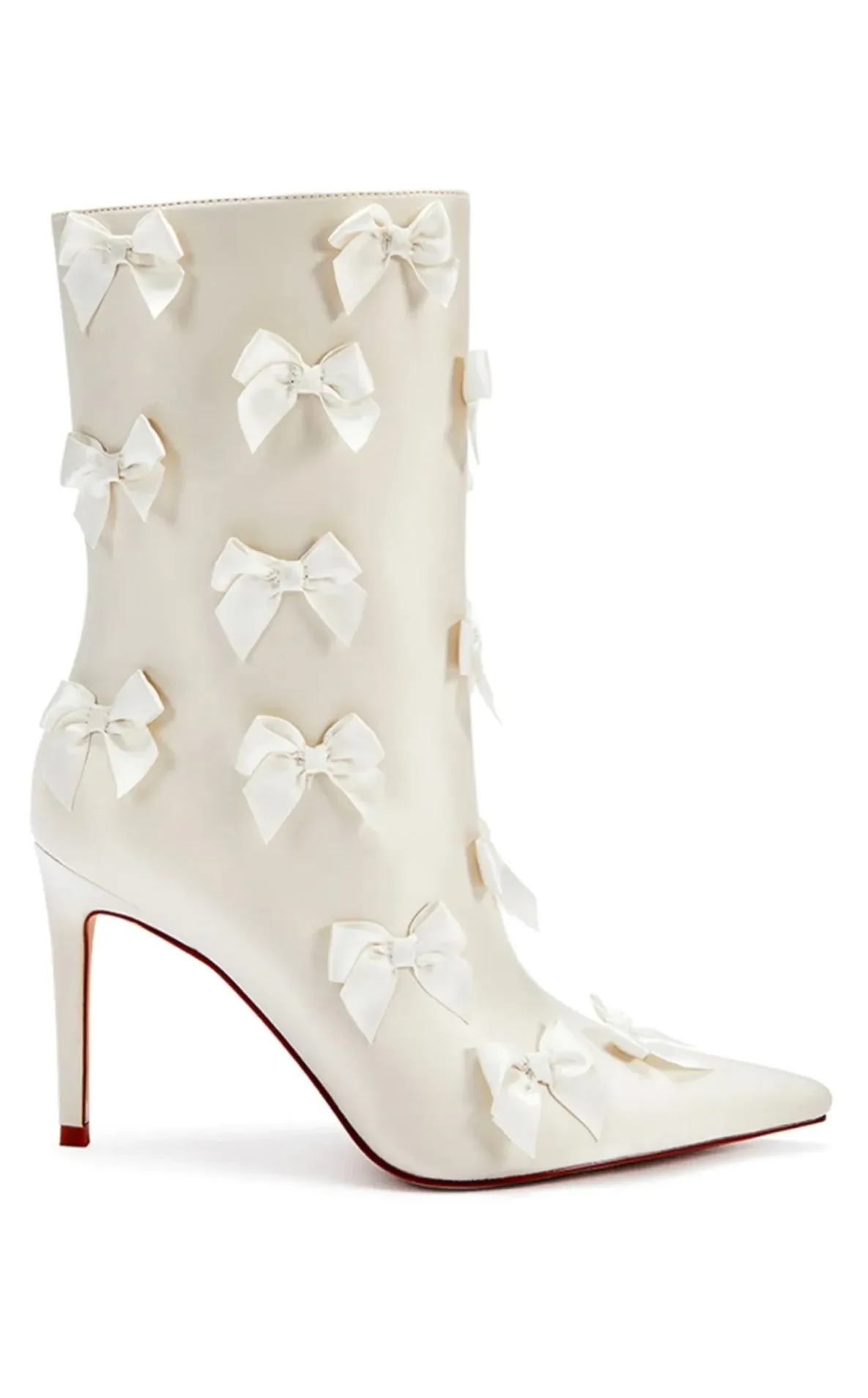 Azalea Wang Taf Cream Satin Bow Stiletto Booties