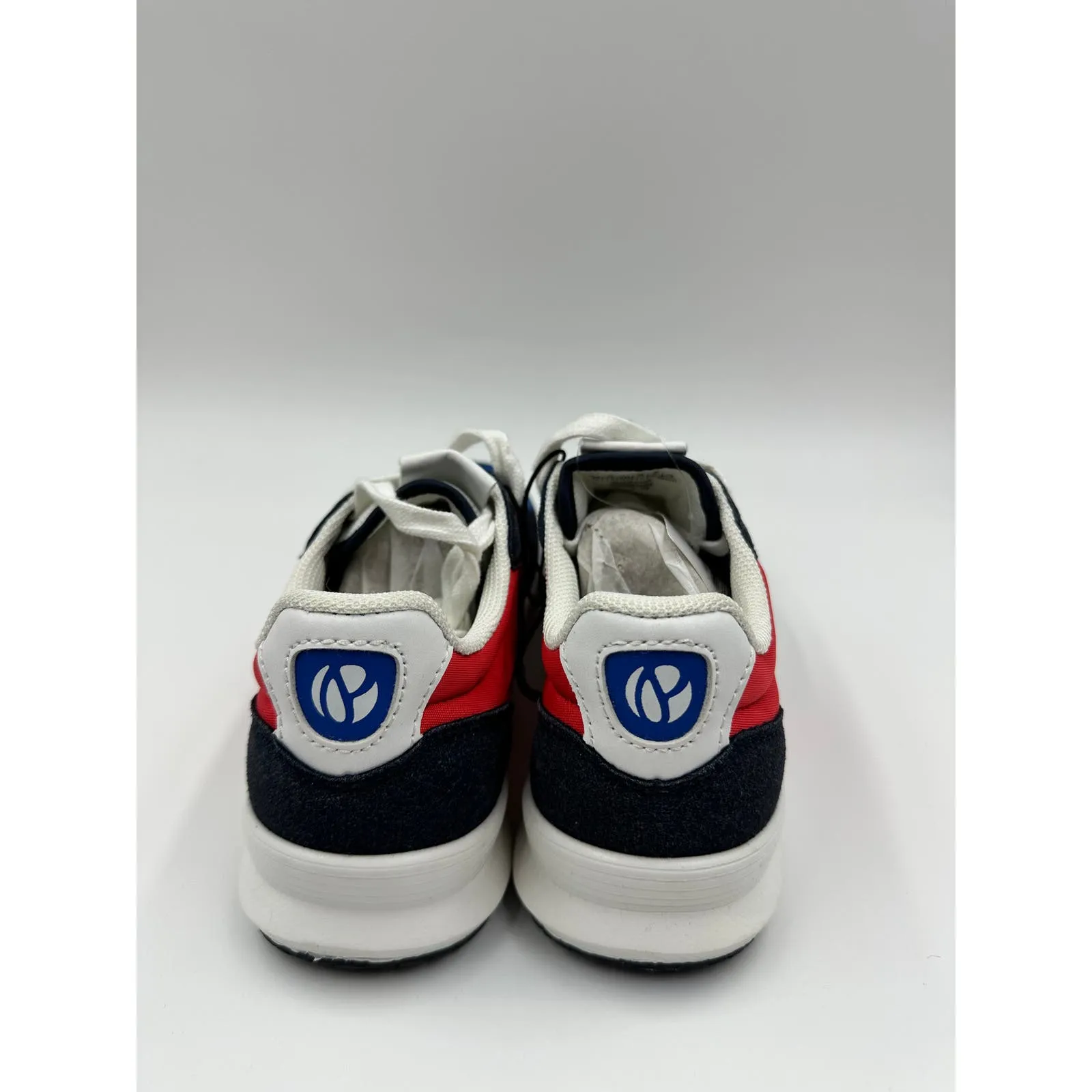 Big Kid Size 2, Fashion Blue and Red Sneakers, with White Laces and Suede Trim