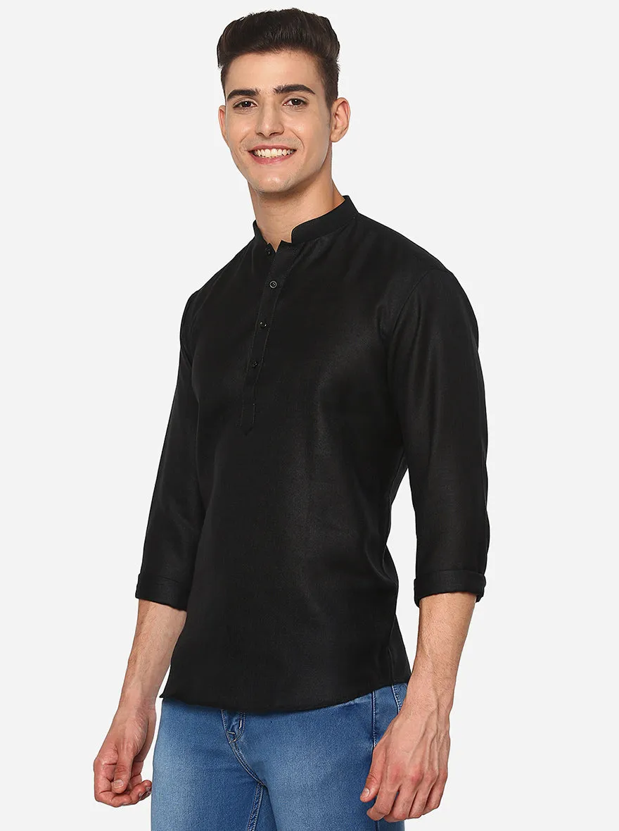 Black Solid Slim Fit Party Wear Kurta | JB Studio