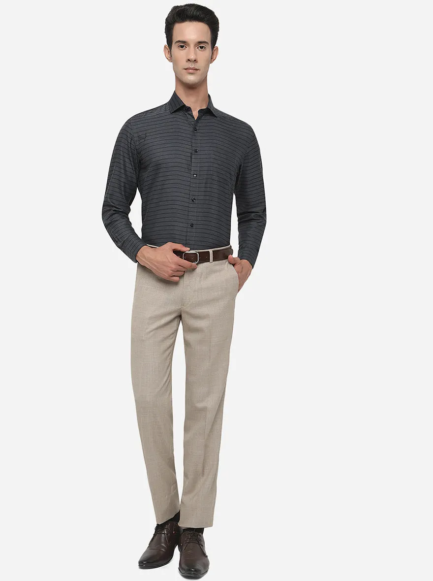 Black Striped Regular Fit Formal Shirt | Greenfibre