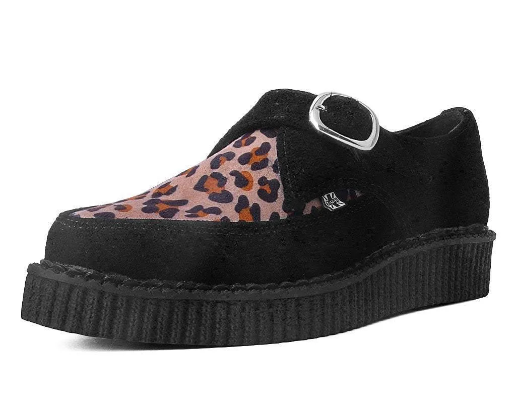 Black Suede Leopard Monk Buckle Pointed Creeper