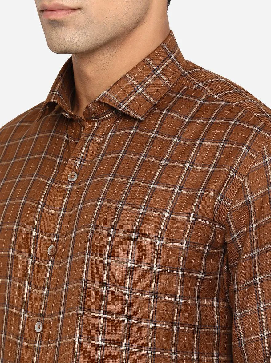 Brown Checked Slim Fit Formal Shirt | Greenfibre