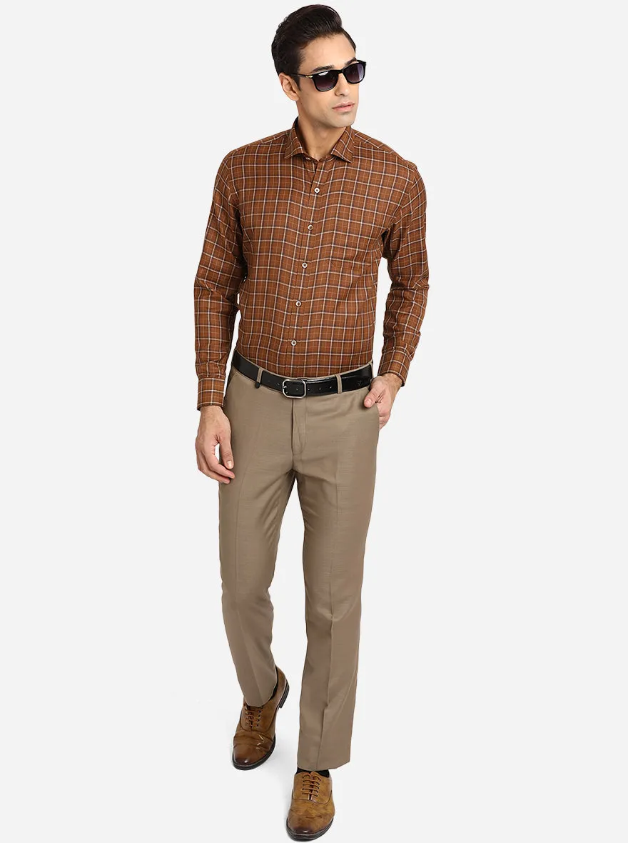 Brown Checked Slim Fit Formal Shirt | Greenfibre