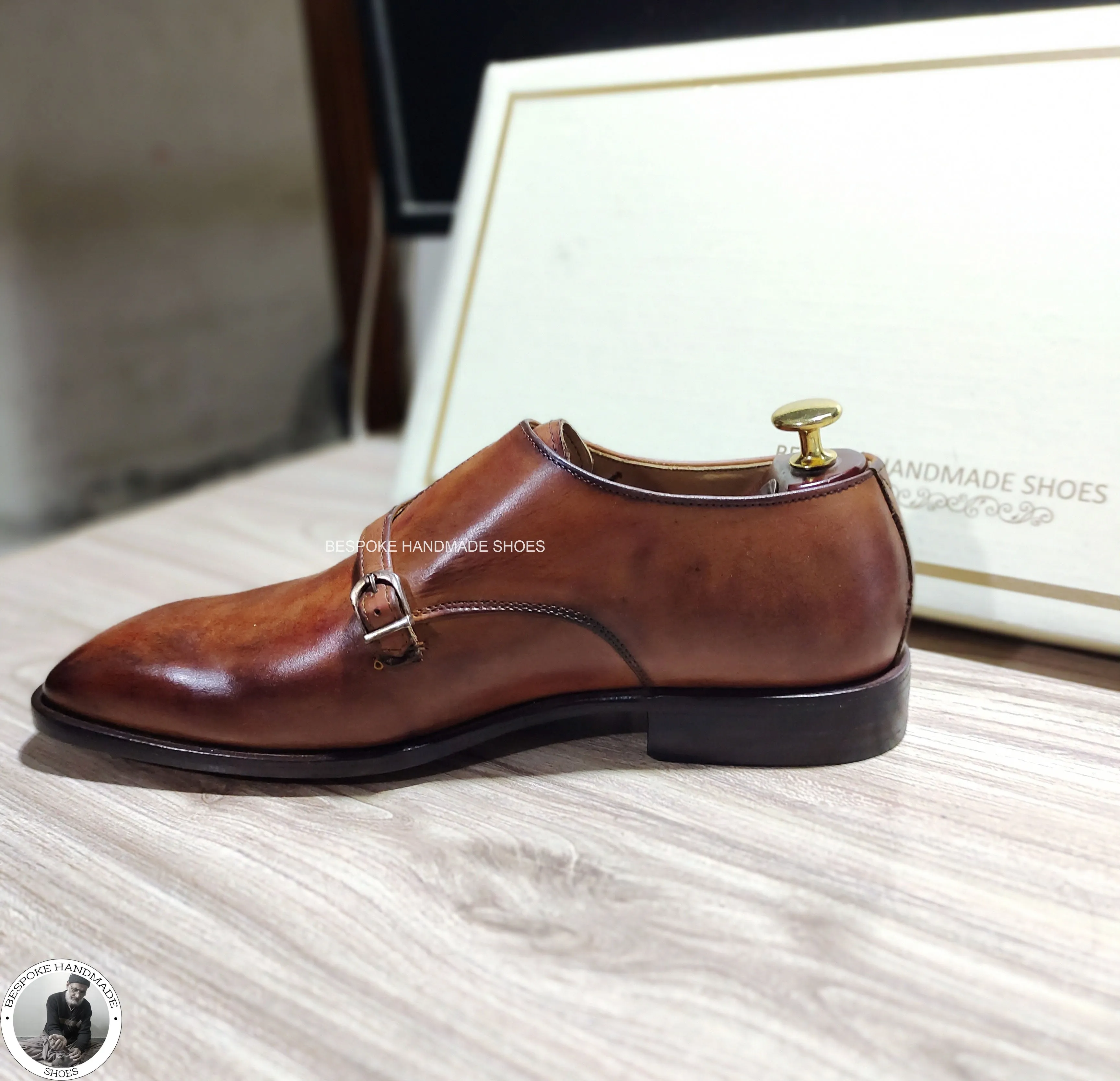 Buy New Handmade Genuine Brown Leather Shoe Oxford Wholecut Single Monk Strap Men Dress Shoes