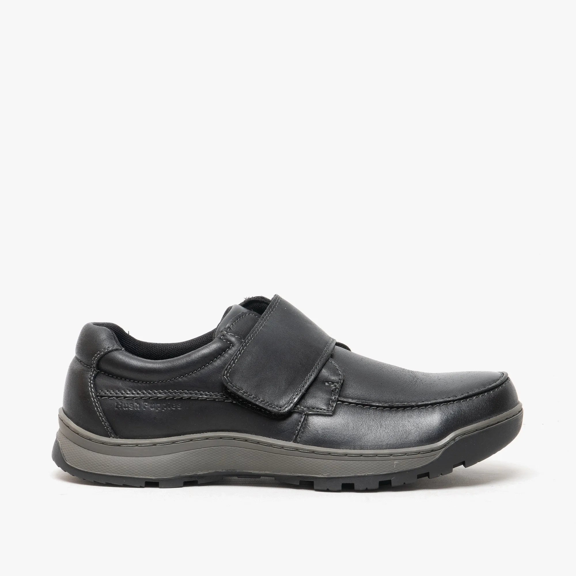 CASPER Boys Leather Touch Fasten Shoes Black