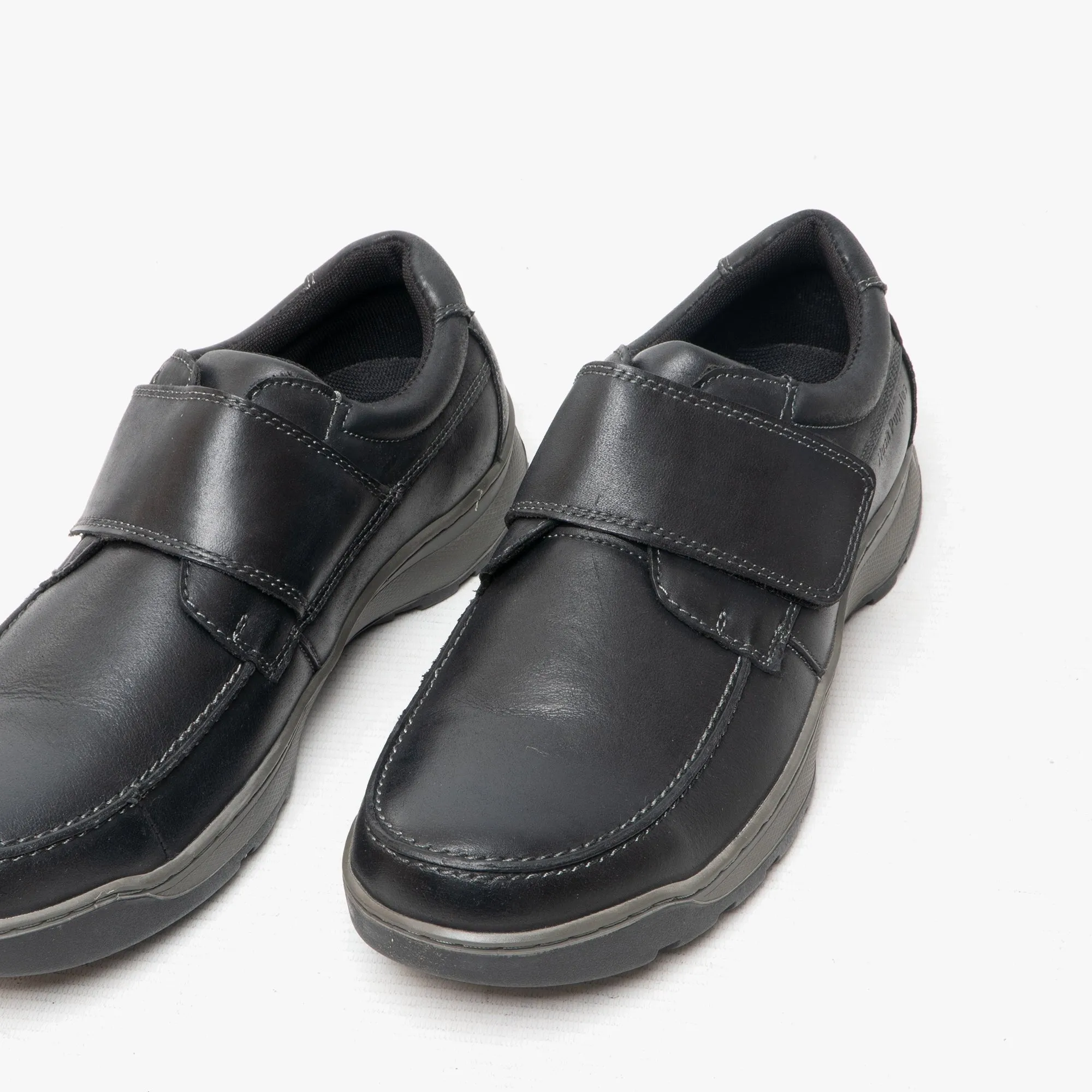 CASPER Boys Leather Touch Fasten Shoes Black