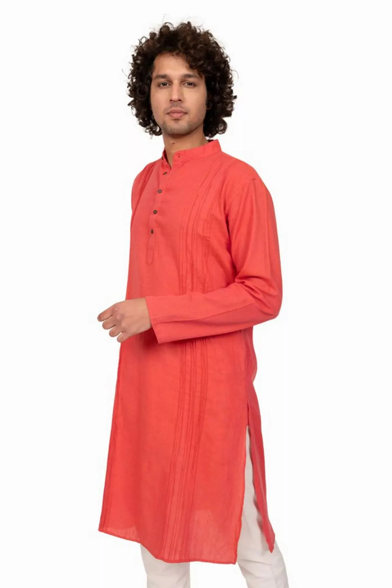 Coral Cross Color Pintucked Mens Kurta