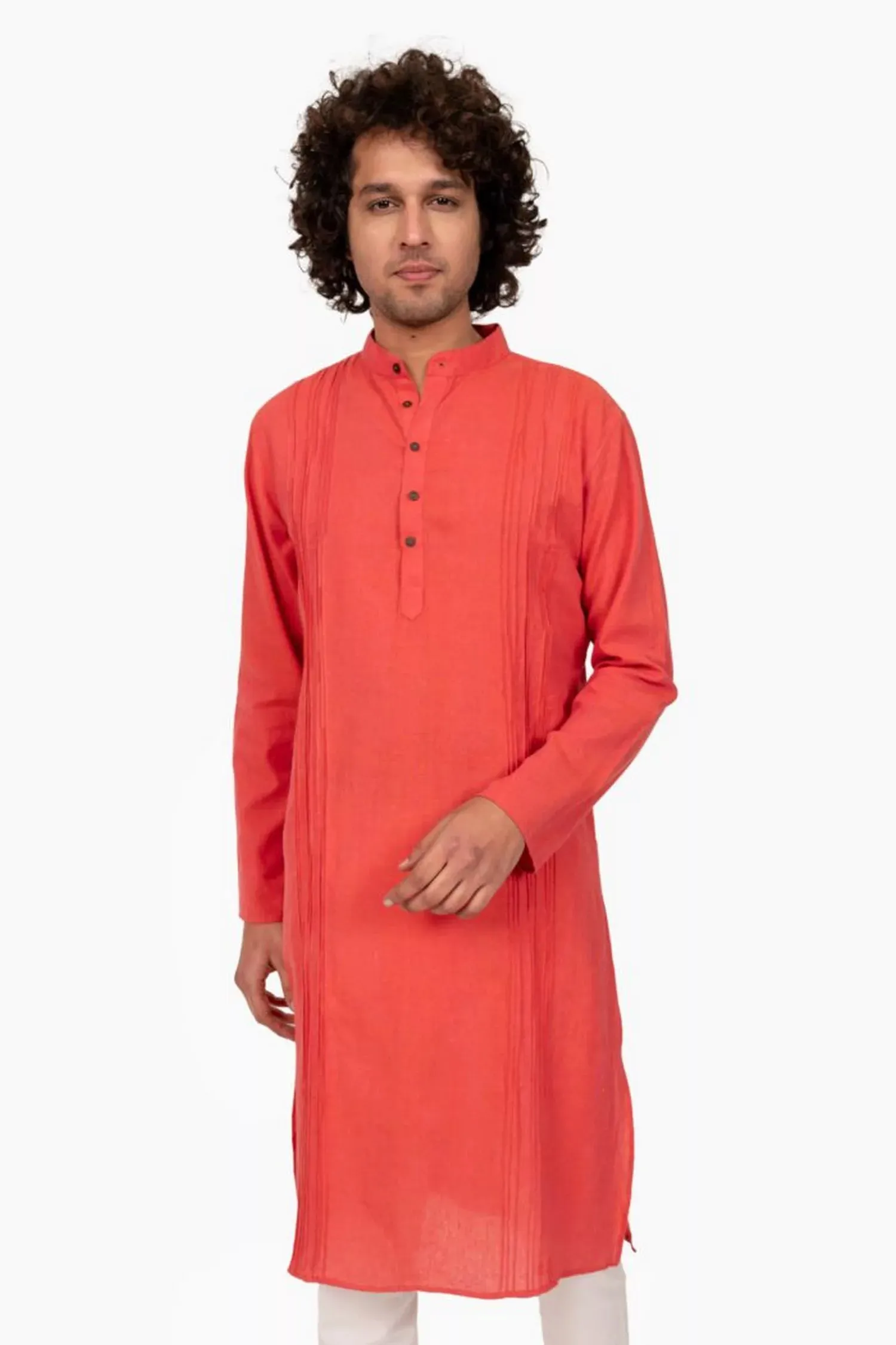 Coral Cross Color Pintucked Mens Kurta