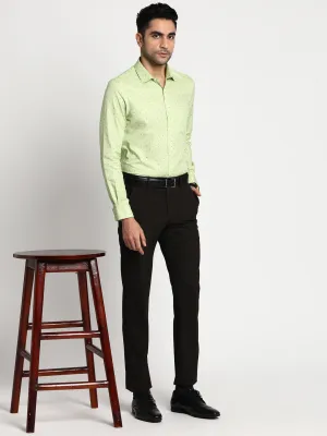 Cotton Light Green Slim Fit Printed Formal Shirt