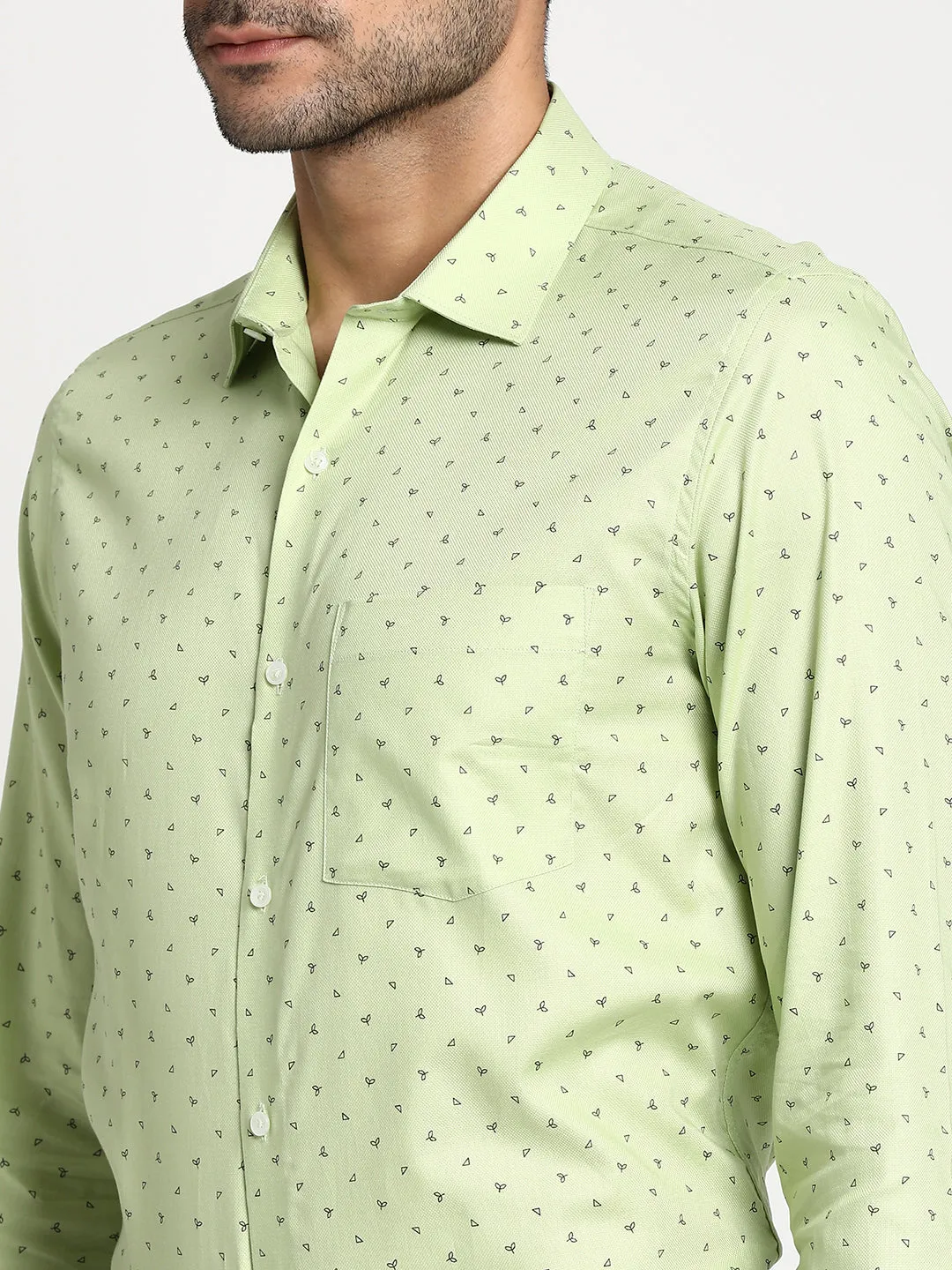 Cotton Light Green Slim Fit Printed Formal Shirt