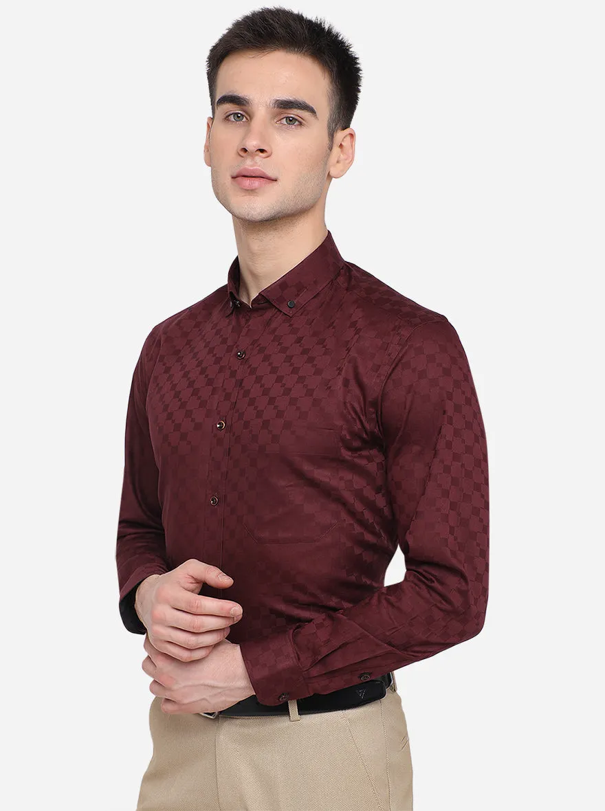 Dark Maroon Solid Slim Fit Party Wear Shirt | Greenfibre