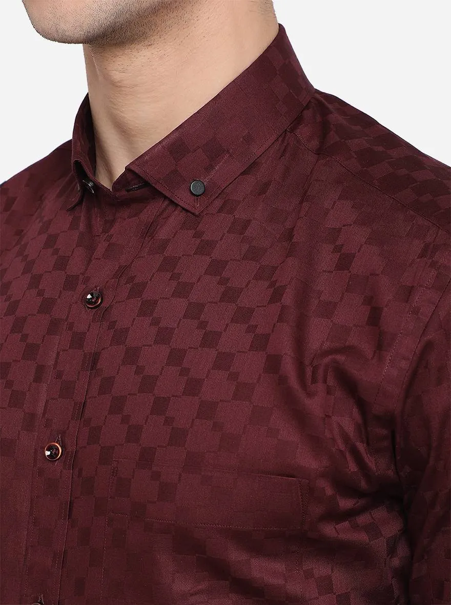 Dark Maroon Solid Slim Fit Party Wear Shirt | Greenfibre