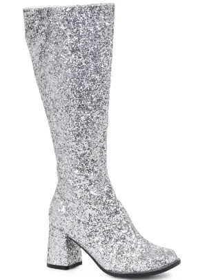 Deluxe Silver Glitter Womens 1960s Go Go Boots