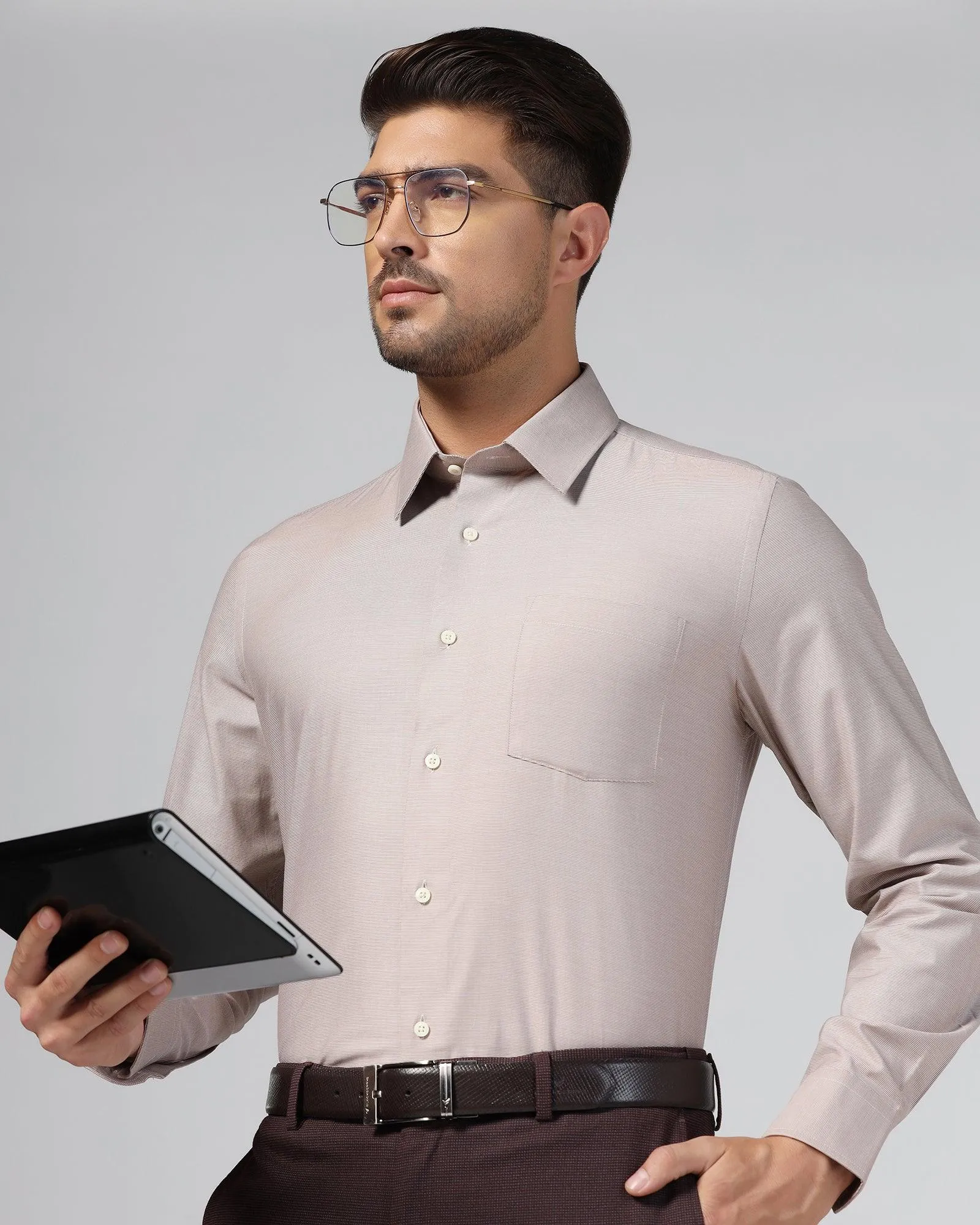 Formal Beige Textured Shirt - Robot