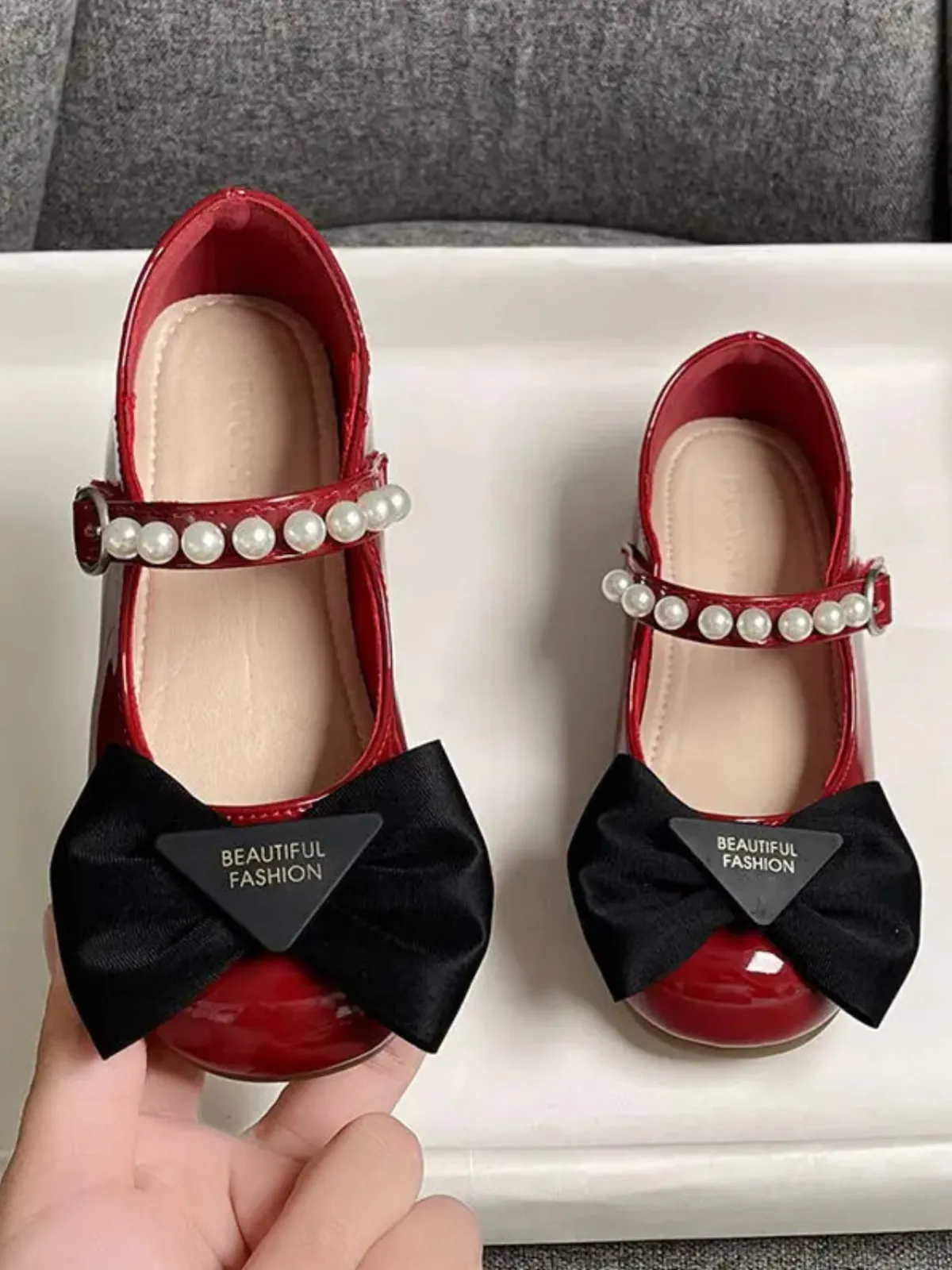 Girls Elegant Bow & Pearl Mary Jane Flats By Liv and Mia