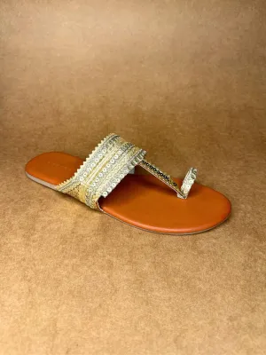 Golden Embroidered Kolhapuri Chappals