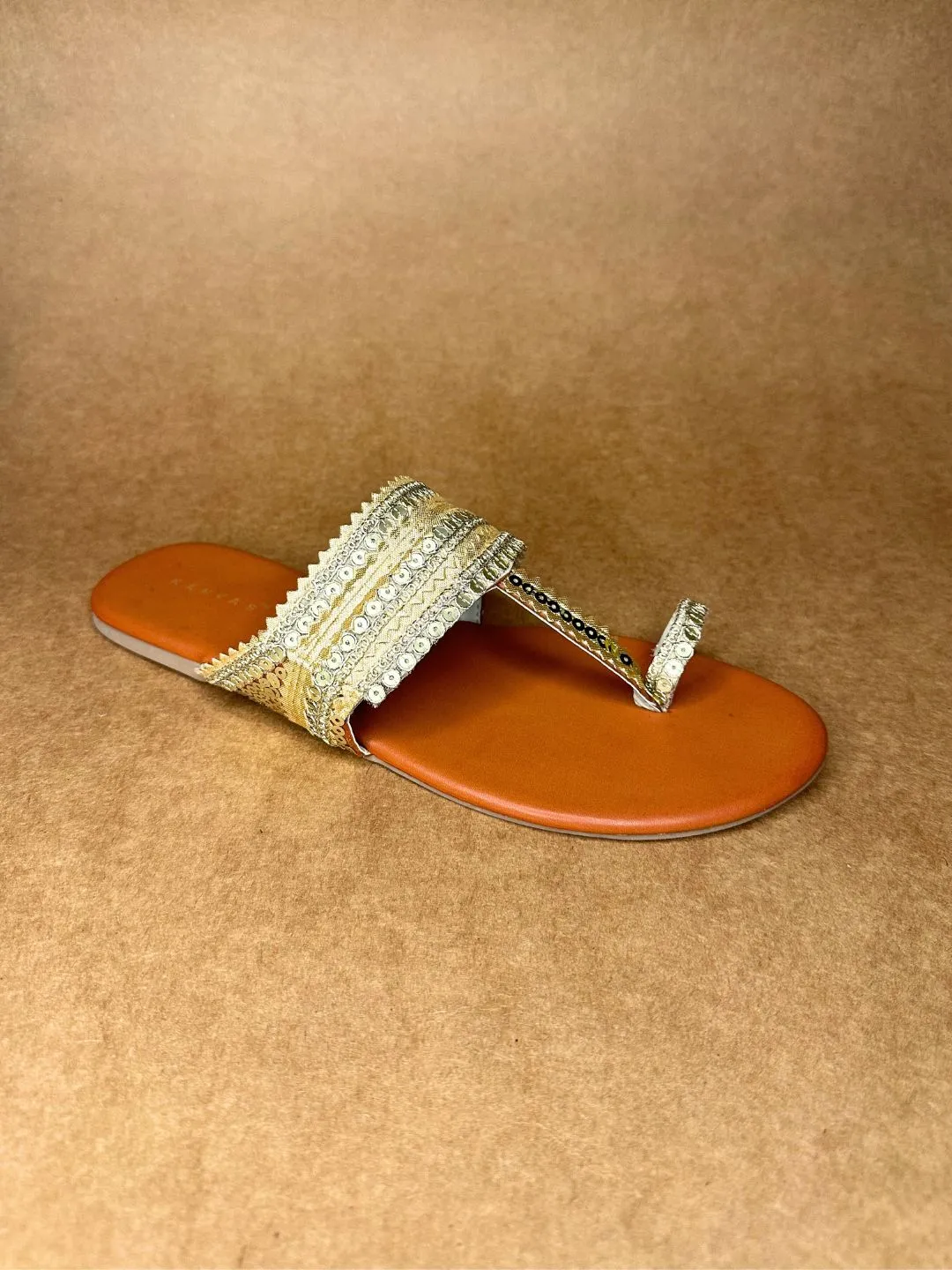 Golden Embroidered Kolhapuri Chappals