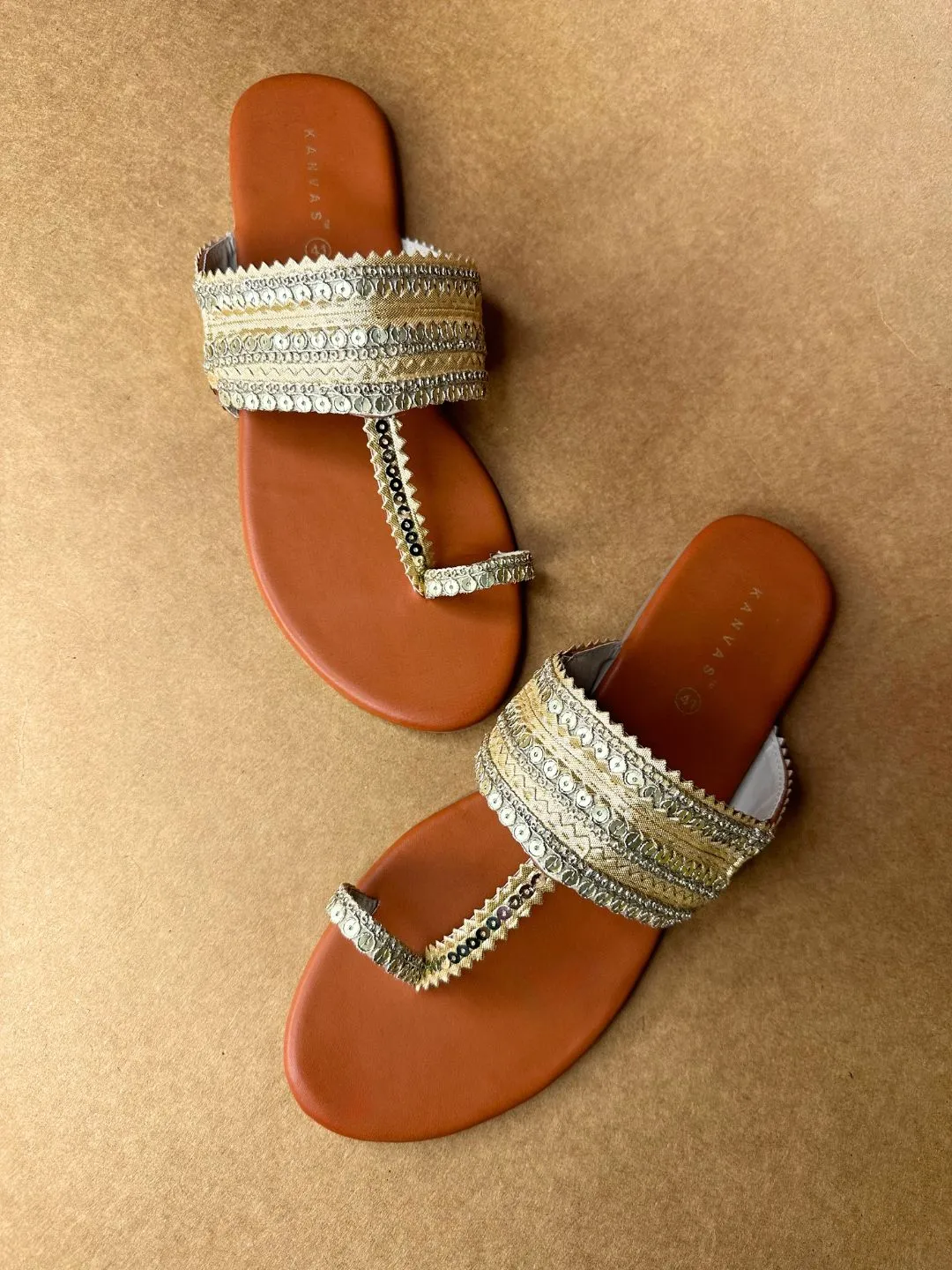 Golden Embroidered Kolhapuri Chappals