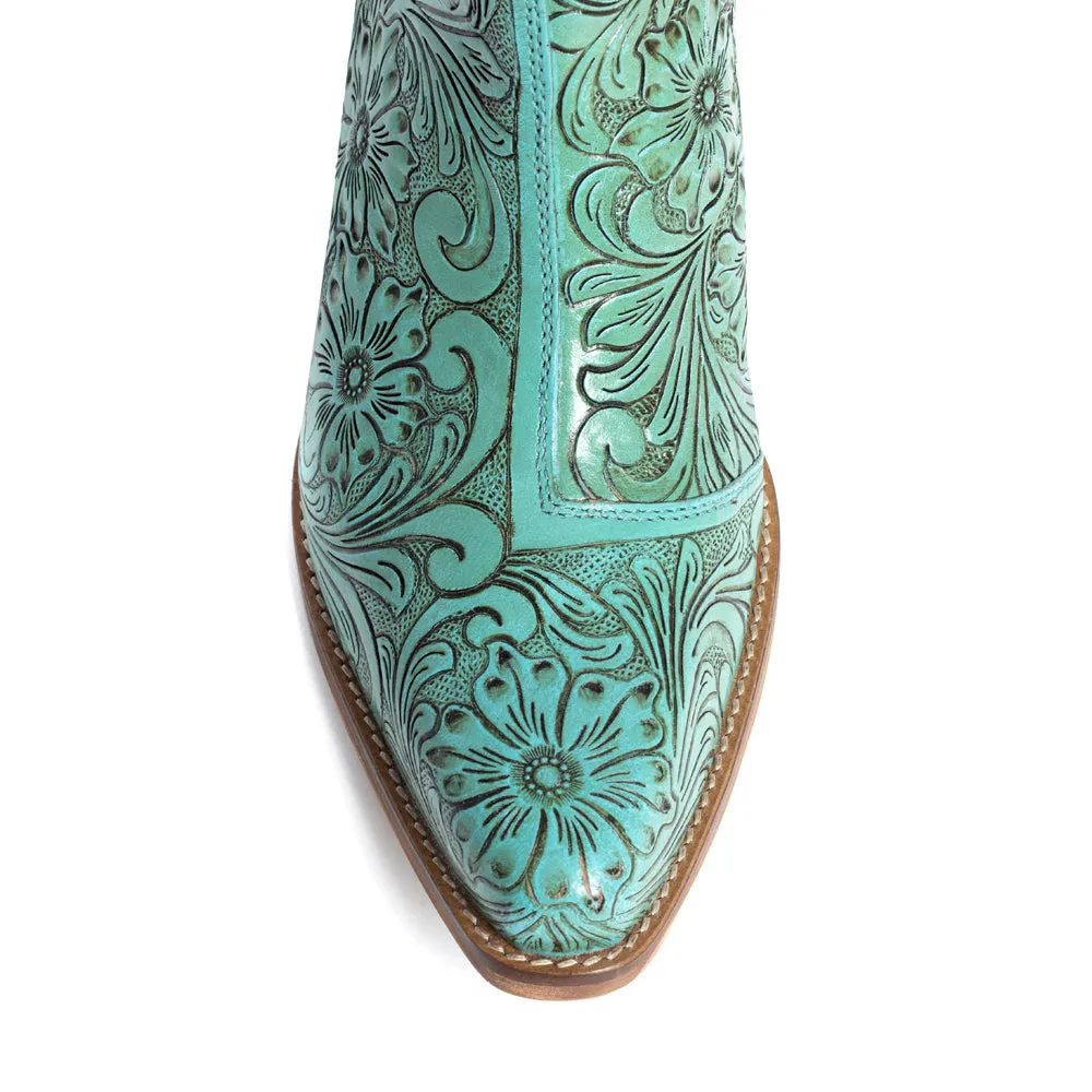 High Mesa Hand-tooled Booties in Turquoise