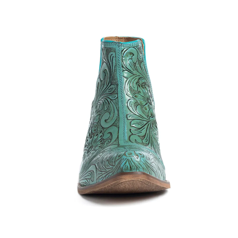 High Mesa Hand-tooled Booties in Turquoise