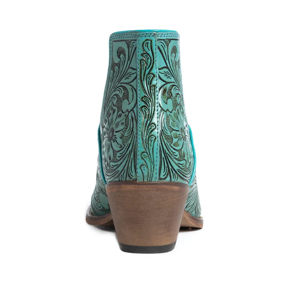 High Mesa Hand-tooled Booties in Turquoise