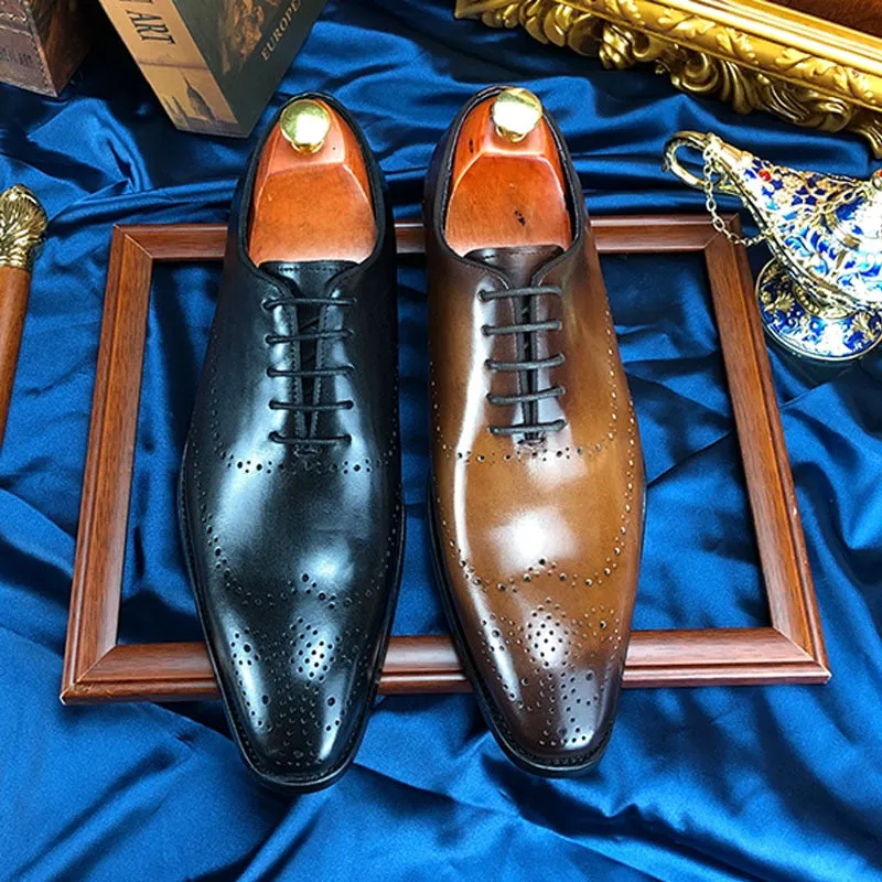 LuxeWing Exotic Cow Leather Brogue Shoes