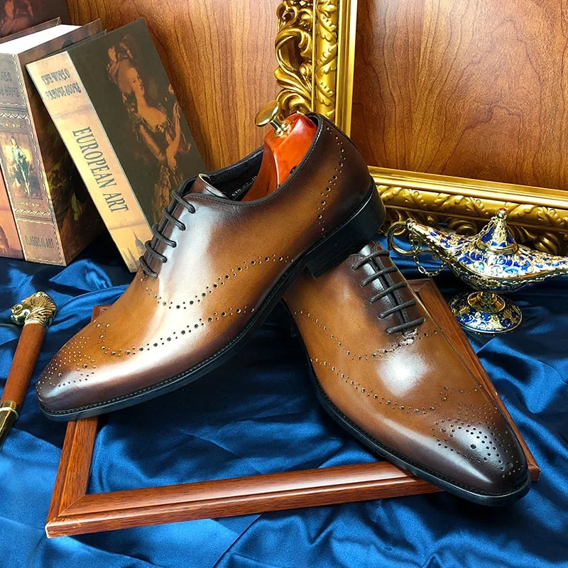 LuxeWing Exotic Cow Leather Brogue Shoes