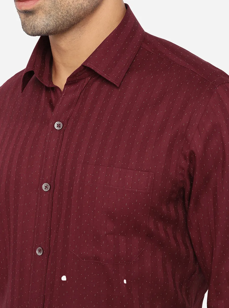 Maroon Printed Slim Fit Formal Shirt | JadeBlue