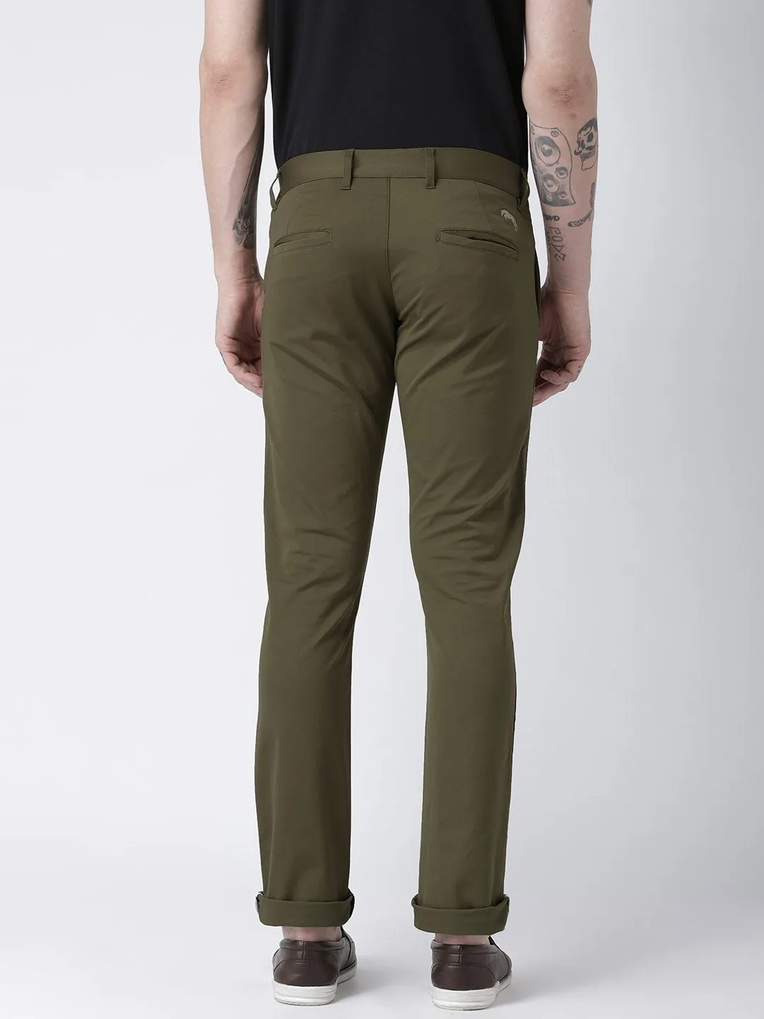 Men Olive Slim Fit Solid Chinos