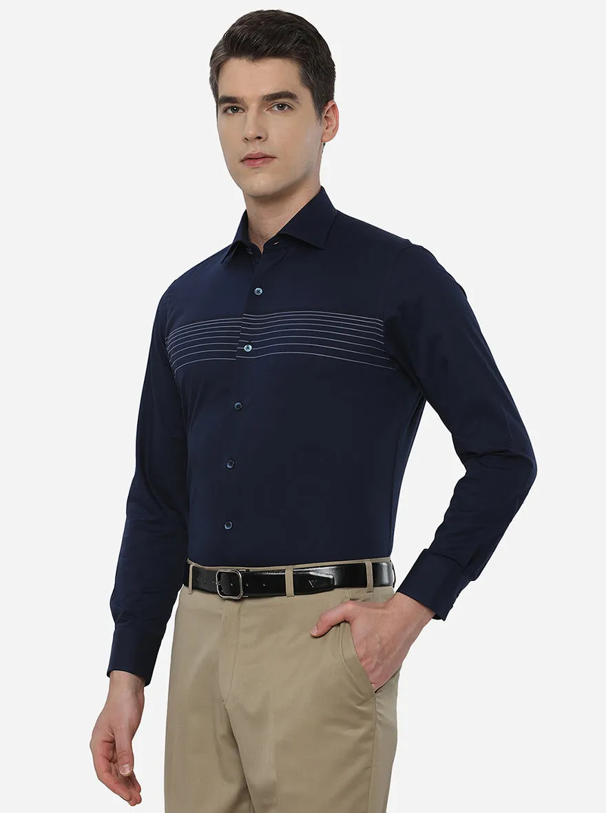 Navy Blue & Grey Striped Slim Fit Formal Shirt | Metal