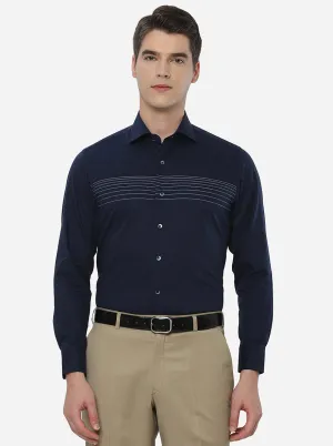 Navy Blue & Grey Striped Slim Fit Formal Shirt | Metal