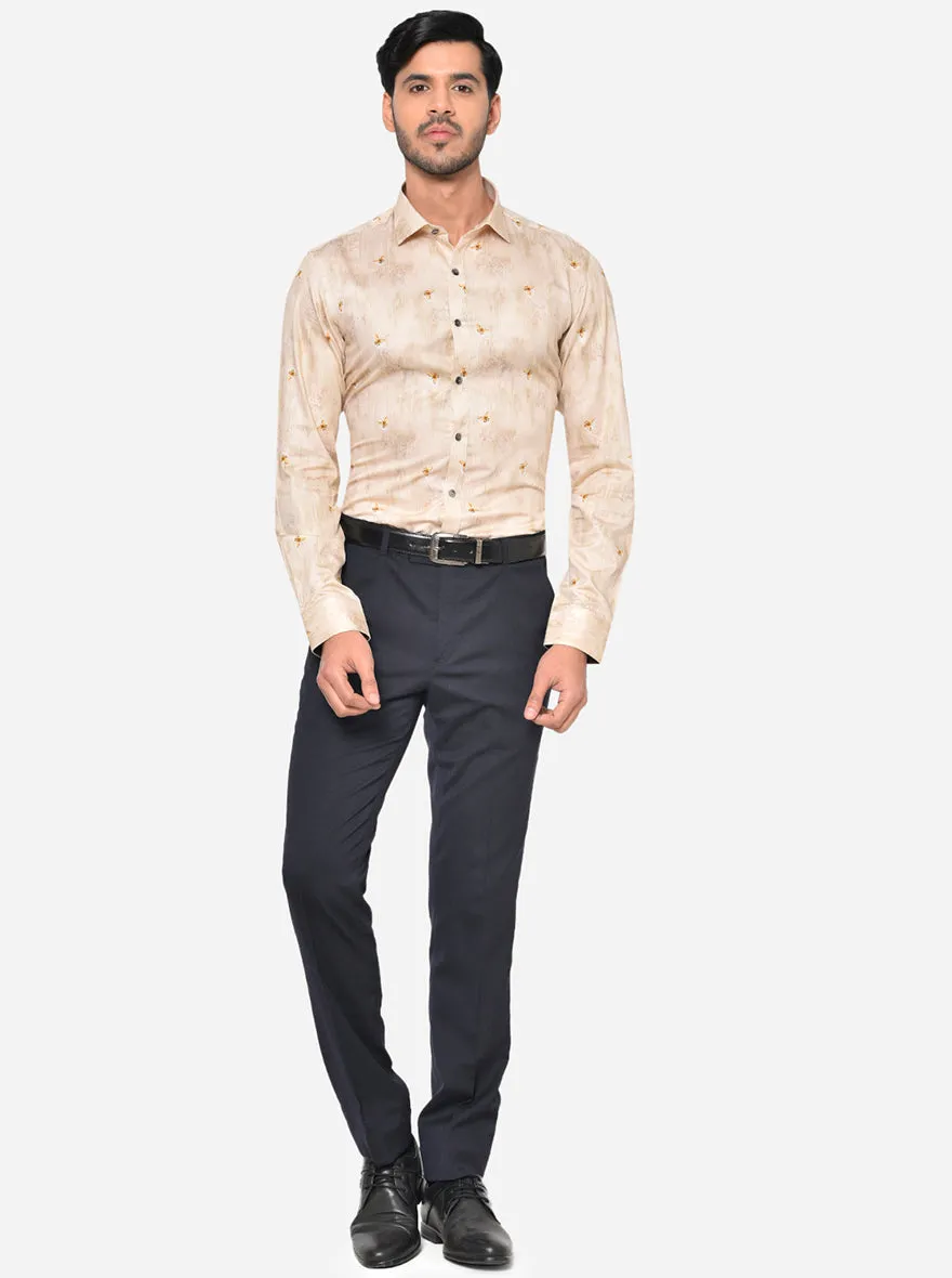 Nude Beige Printed Slim Fit Party Wear Shirt | Wyre