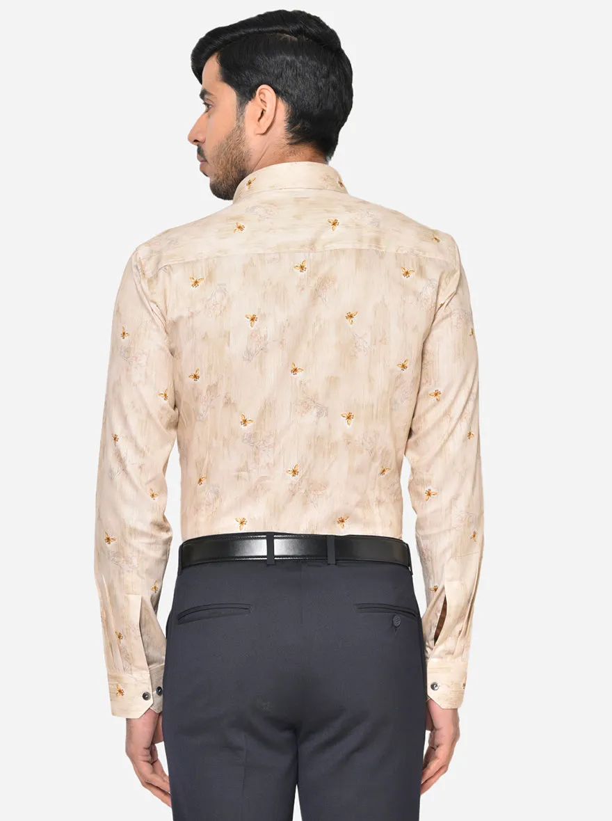 Nude Beige Printed Slim Fit Party Wear Shirt | Wyre