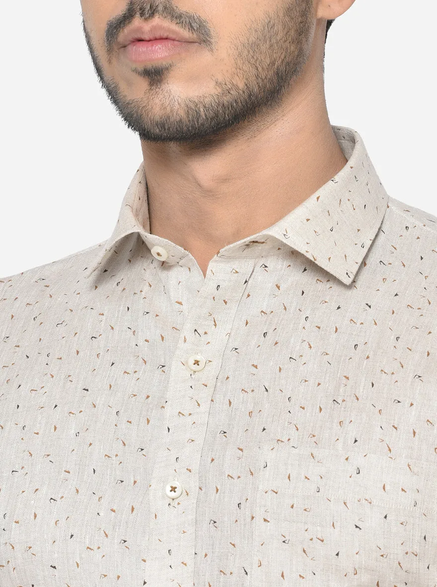 Off-White Printed Regular Fit Formal Shirt | JadeBlue