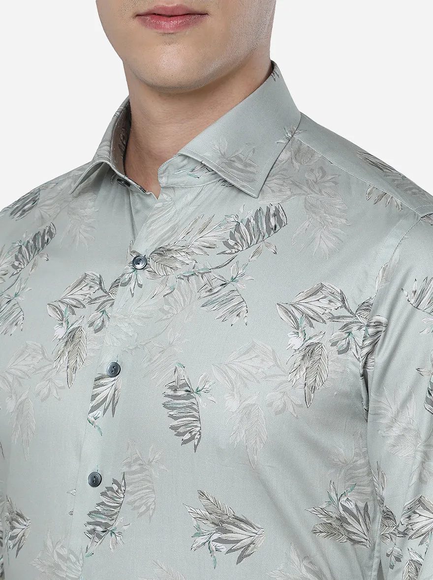 Pista Green & Grey Printed Slim Fit Party Wear Shirt | Wyre