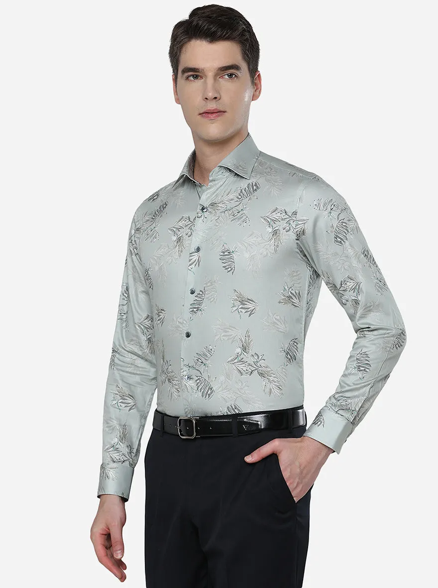 Pista Green & Grey Printed Slim Fit Party Wear Shirt | Wyre