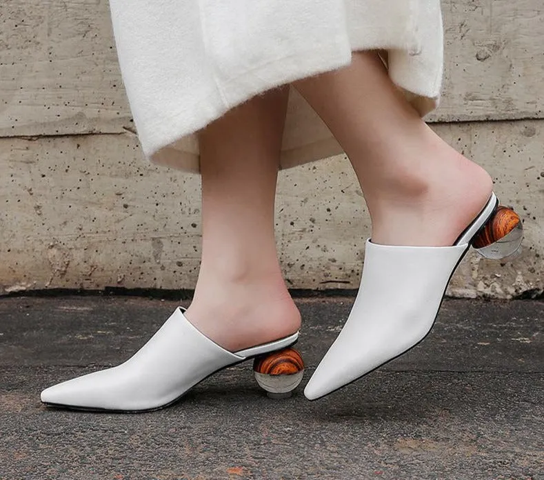 Pointed Toe Translucent Spherical Heel Mules