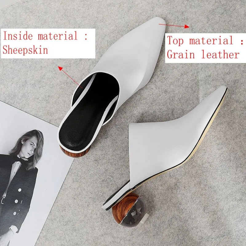 Pointed Toe Translucent Spherical Heel Mules