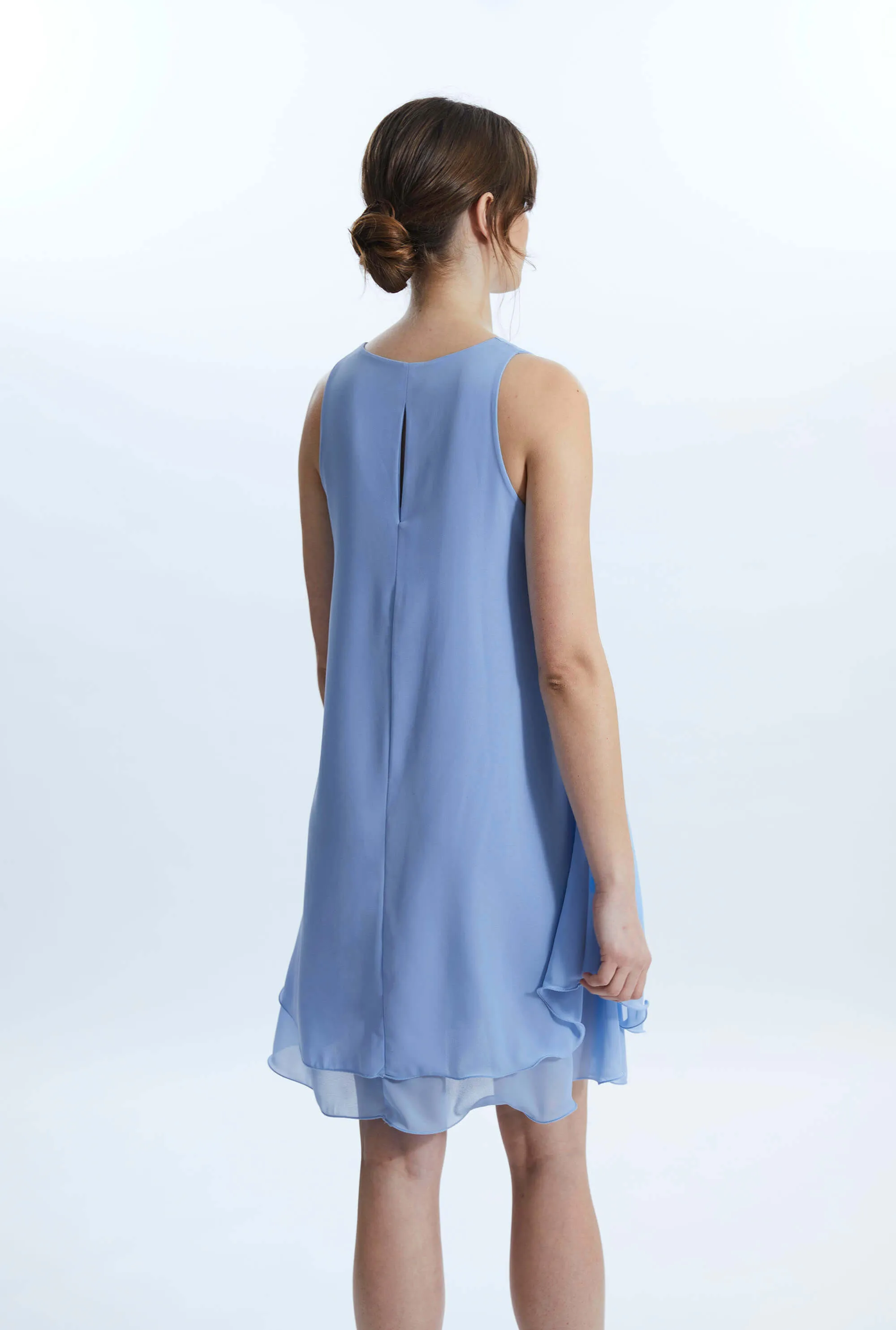 Sleeveless Wave Hem Dress Pale Blue