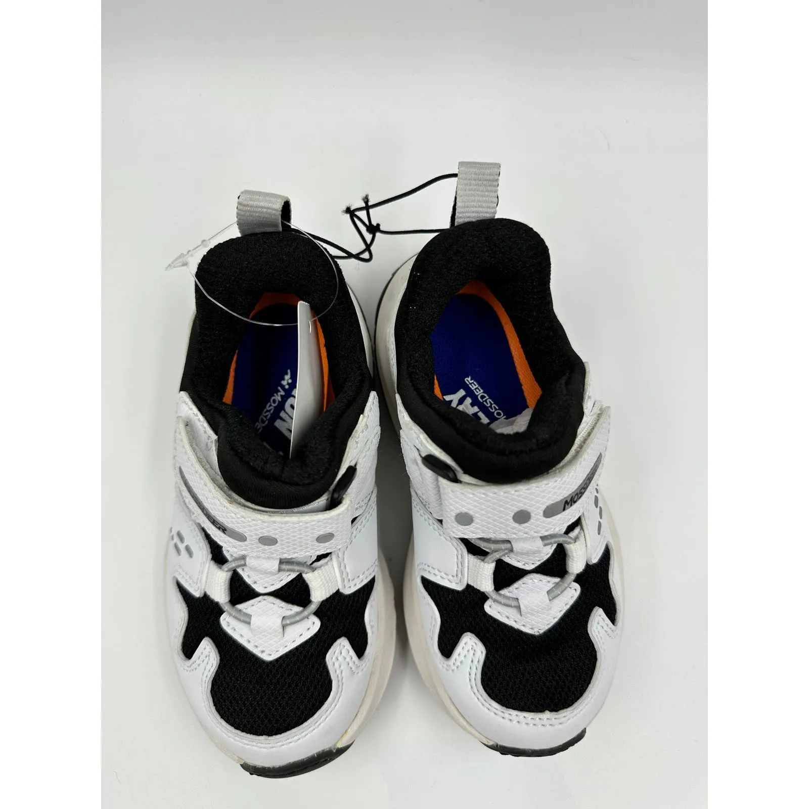 Small Kid Size 9, White Sneakers with Black Trim and Accents with Straps