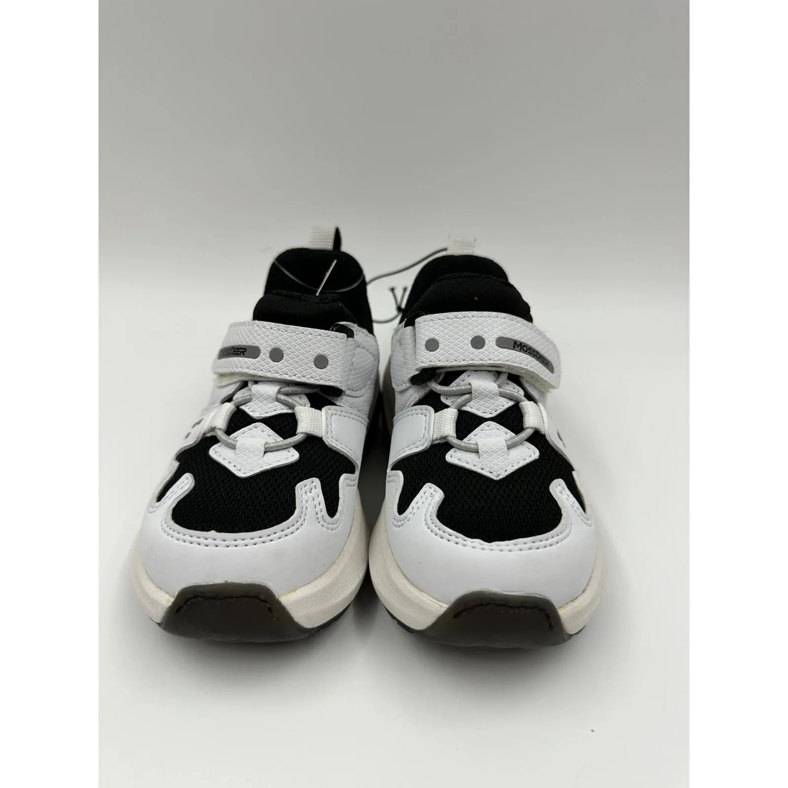 Small Kid Size 9, White Sneakers with Black Trim and Accents with Straps