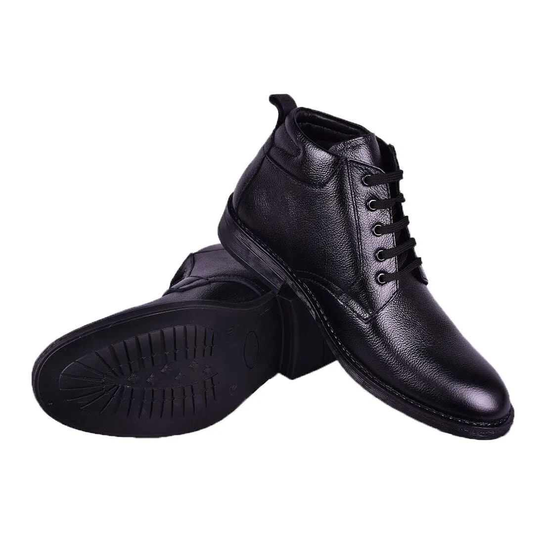 Somugi Genuine Leather Black Formal Lace up Half Boot