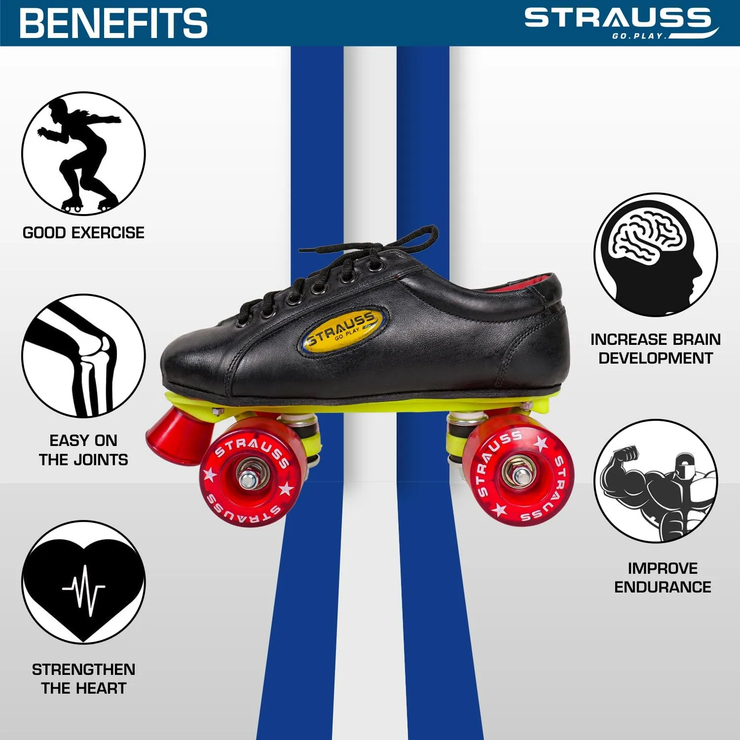 STRAUSS Gripper Skating Shoes | Fixed Body Roller Skates | Shoe Skate with PVC Wheel |Ideal for Boys, Girls and Kids |Suitable for All Skill Level | Ideal for Kids (6-7 Years), Size-12,(Red/Black)