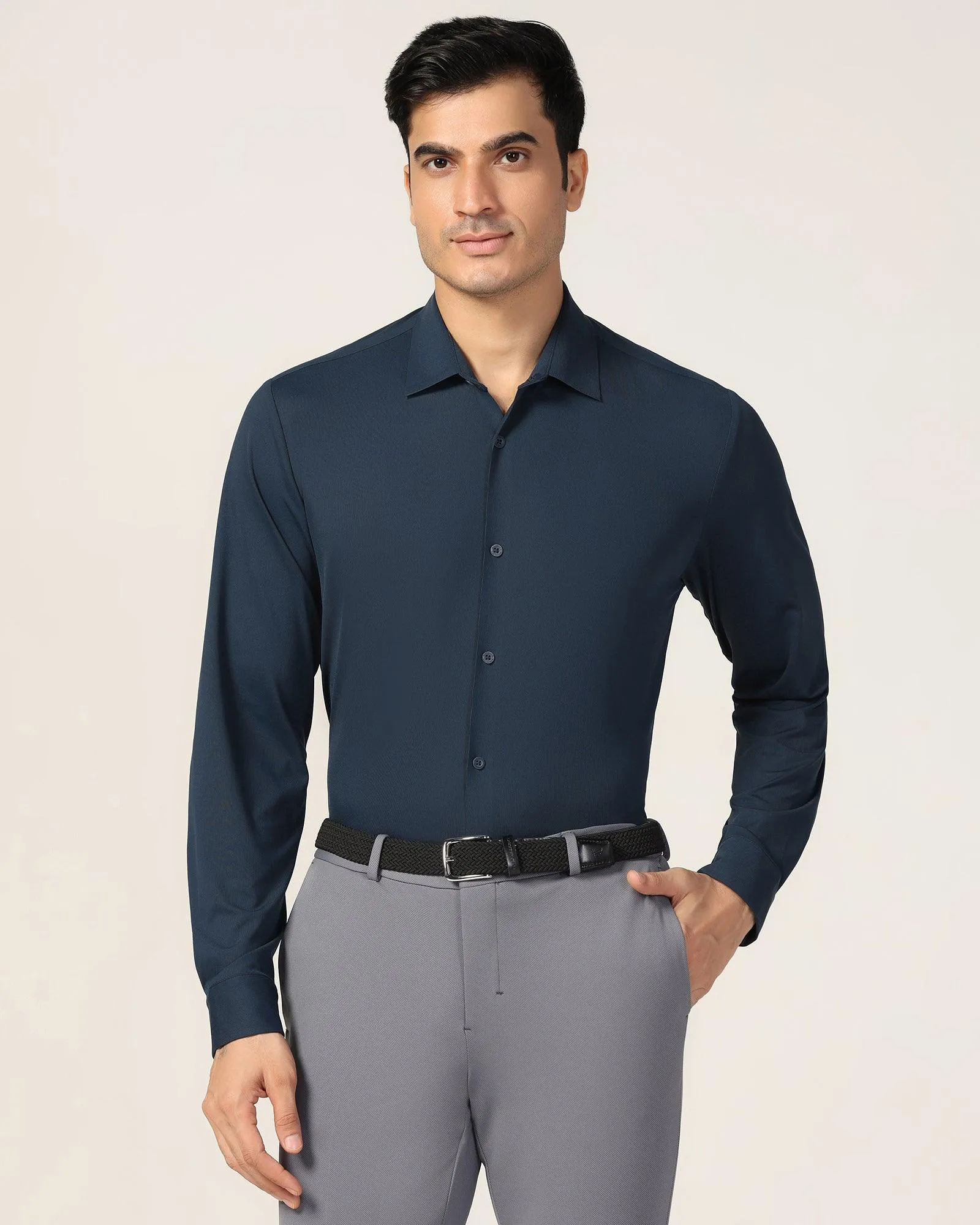 TechPro Formal Dark Navy Solid Shirt - Alfie