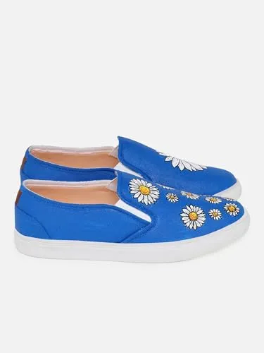 THE QUIRKY NAARI Blue Daisy Slipons with A Floral Touch | Blue | 7 UK