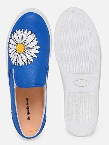 THE QUIRKY NAARI Blue Daisy Slipons with A Floral Touch | Blue | 7 UK