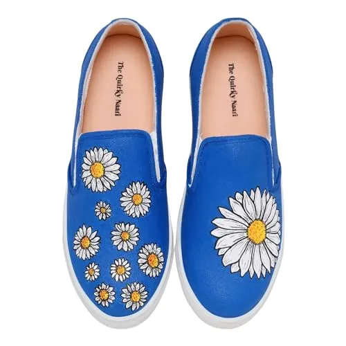 THE QUIRKY NAARI Blue Daisy Slipons with A Floral Touch | Blue | 7 UK