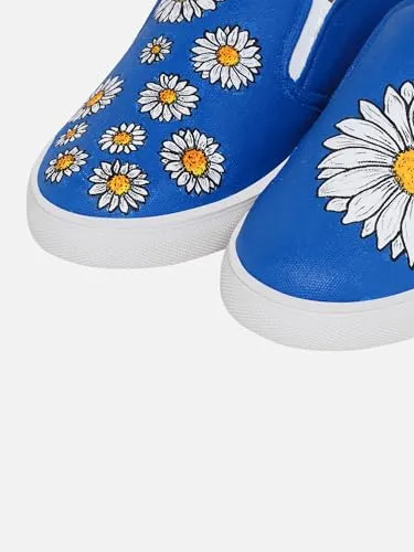 THE QUIRKY NAARI Blue Daisy Slipons with A Floral Touch | Blue | 7 UK